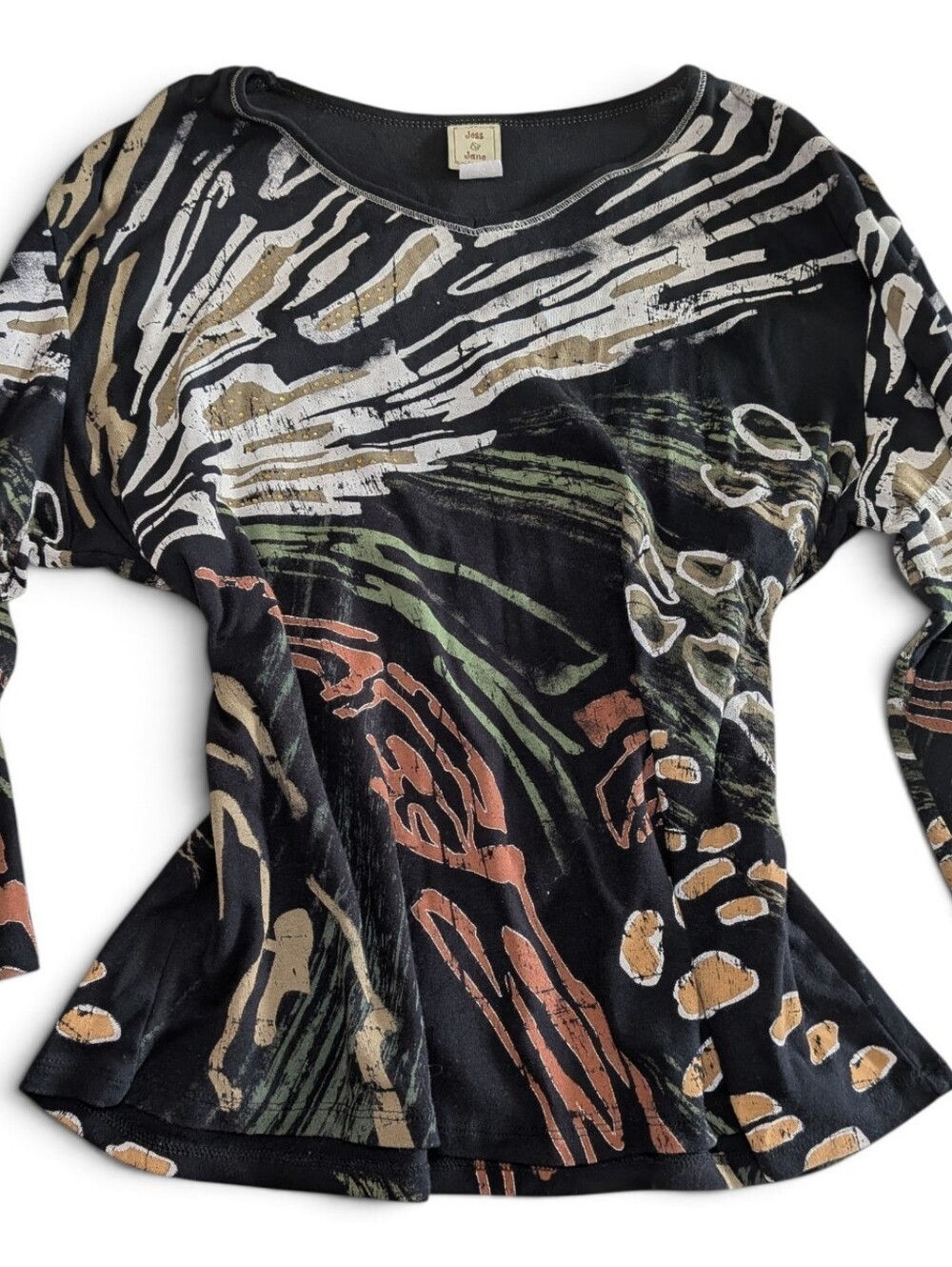 Jess & Jane Zoo Maze Abstract Earthy Tunic Top Made in USA 100% Cotton 1X Plus